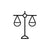 Black line drawing of a balance scale on a white background
