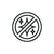Circular icon with a crossed-out design on a white background