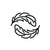 Black circular logo with feather design on a white background