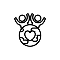 Black and white icon of a heart with two figures holding hands above it on a white background